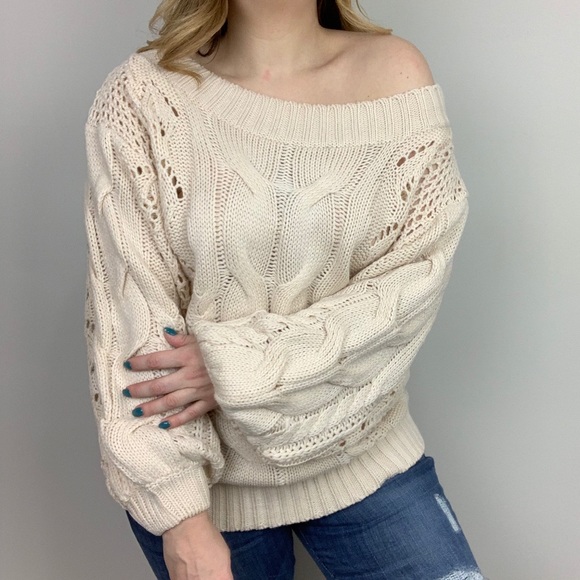 Cuddle Season Off The Shoulder Cable Knit Sweater - Picture 6 of 8